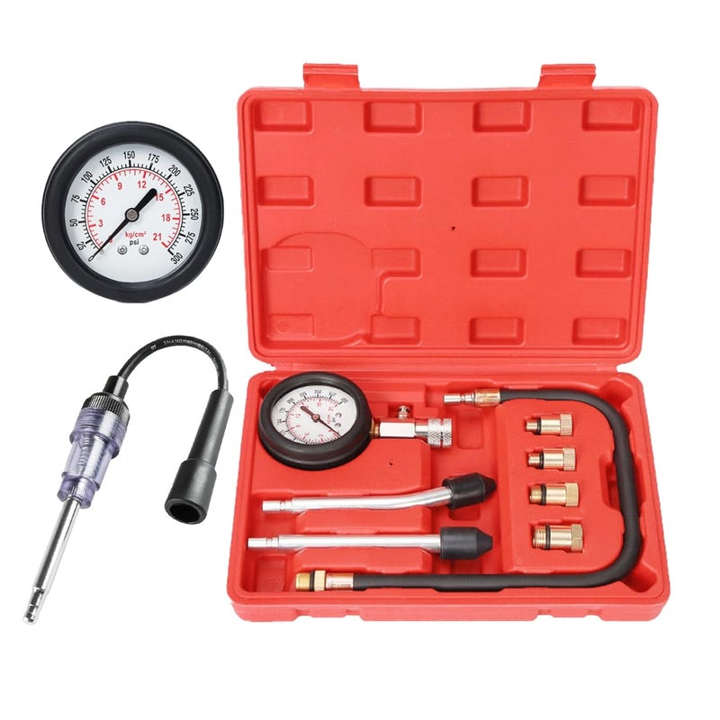 TONZACK طقم اختبار ضغط السيارات مع جهاز اختبار شمعات الإشعال، جهاز اختبار ضغط البنزين 0-20 بار و 0-300 psi، جهاز اختبار ضغط السيارات لاختبار ضغط المحرك قياس سيارات M10 M12 M14 M18 - Image 1